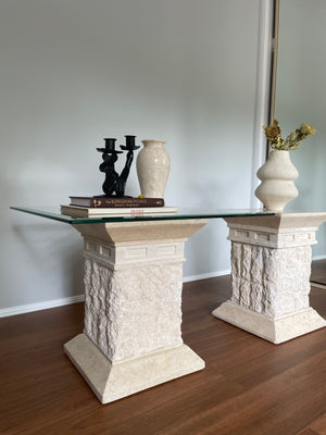 Square Fossil Stone Plinth Side Table