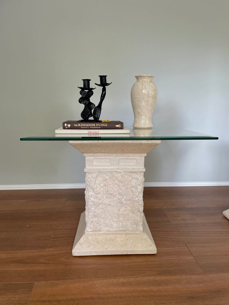 Square Fossil Stone Plinth Side Table