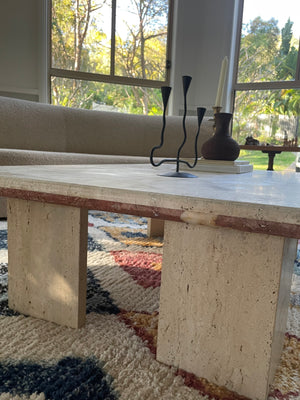 Two tone rose and cream thick Edge Travertine Coffee Table