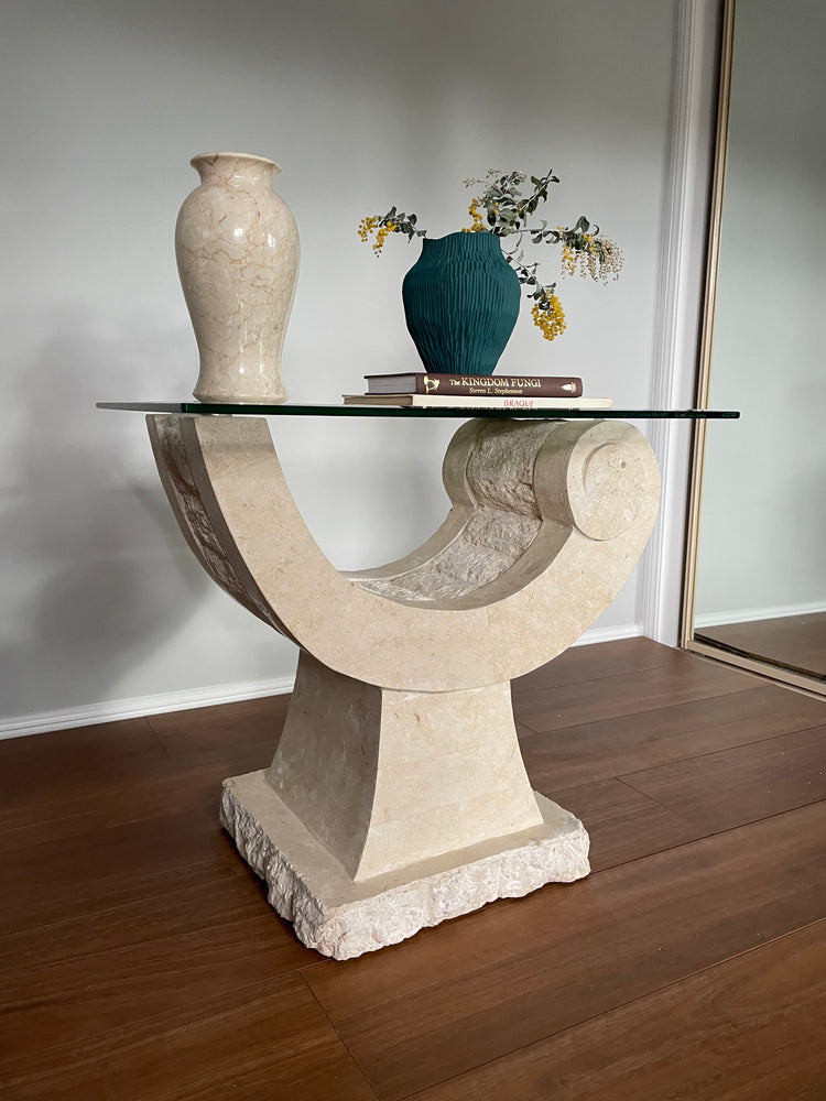 Half Moon Large Fossil Stone Side Table