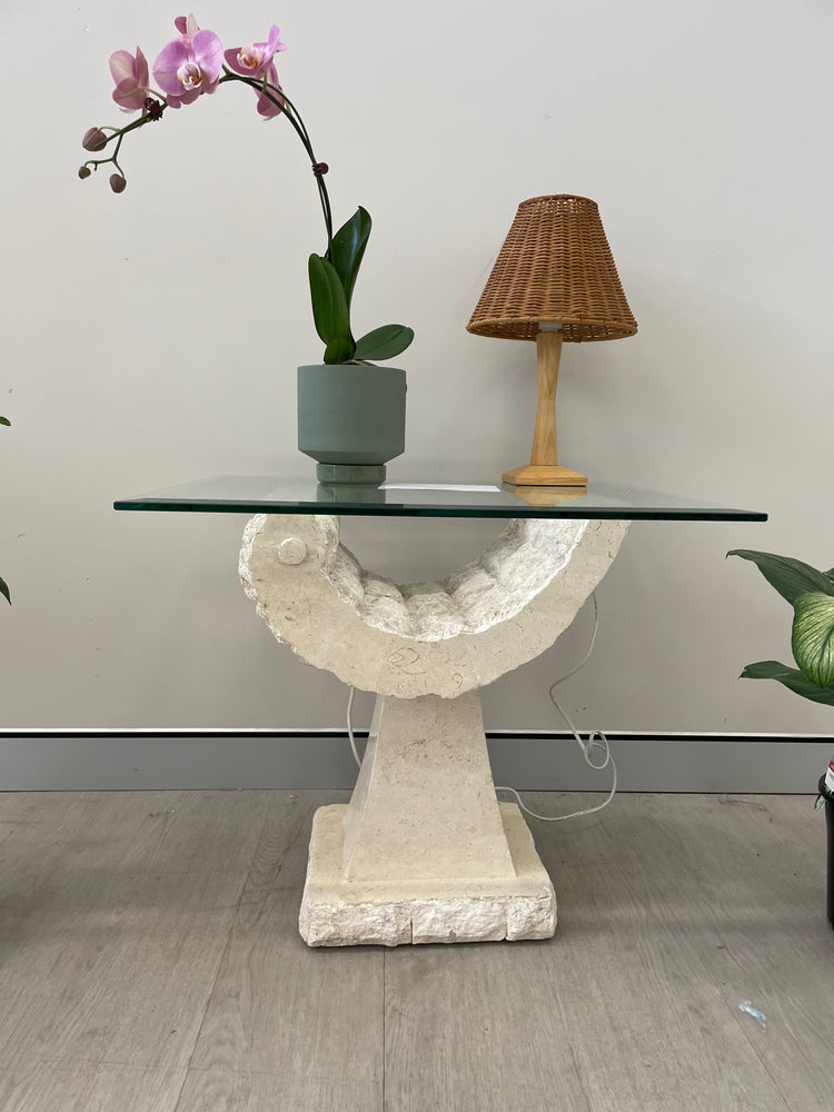 Small Half Moon Large Fossil Stone Side Table