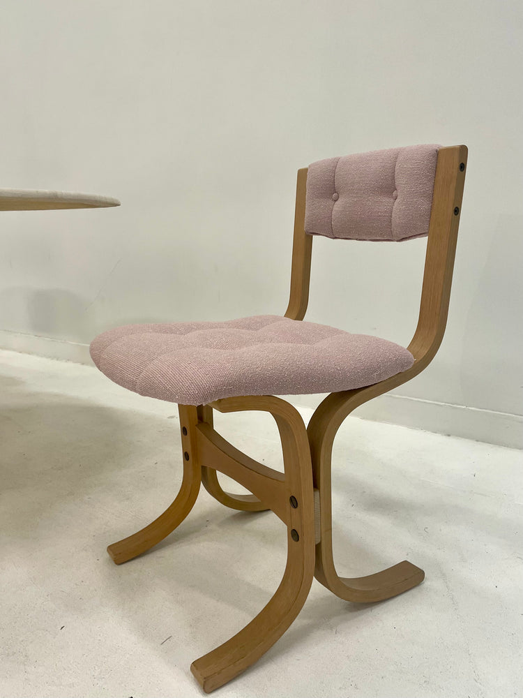Four Powder Pink Boucle Danish Deluxe Dining chairs