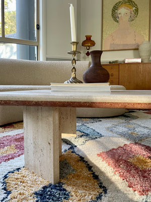 Two tone rose and cream thick Edge Travertine Coffee Table