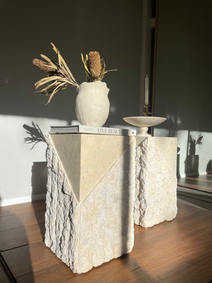 Fossil Stone Plinth Side Tables