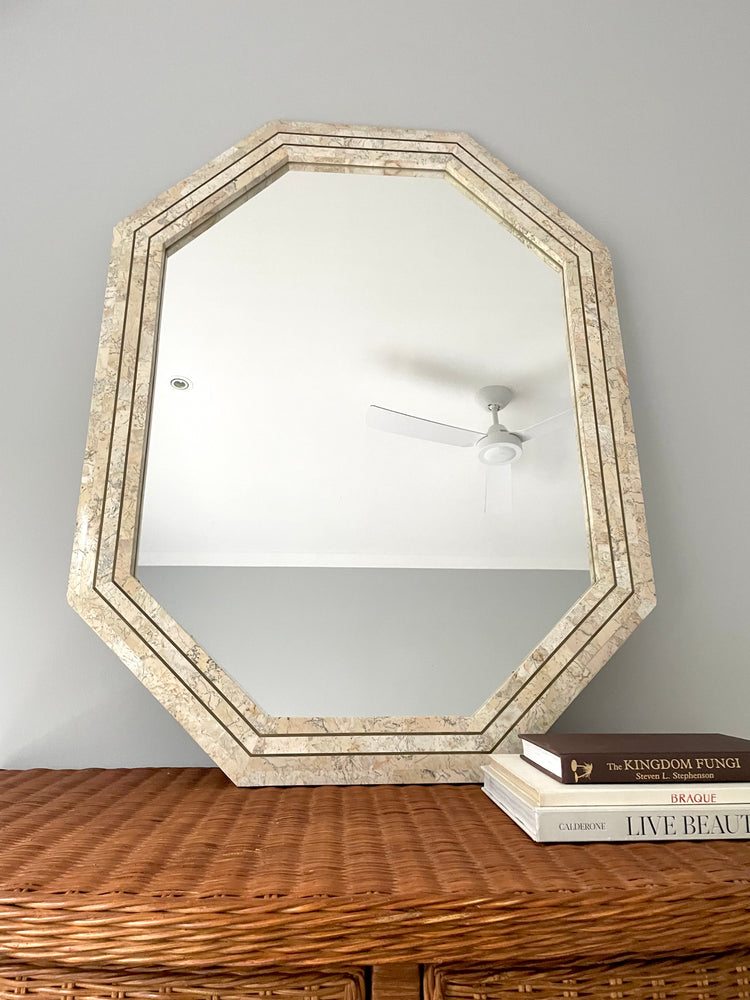 Gorgeous Polished Stone Mirror with Brass Inlay