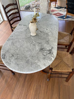 Oval Marble and Carved Wood Dining Table